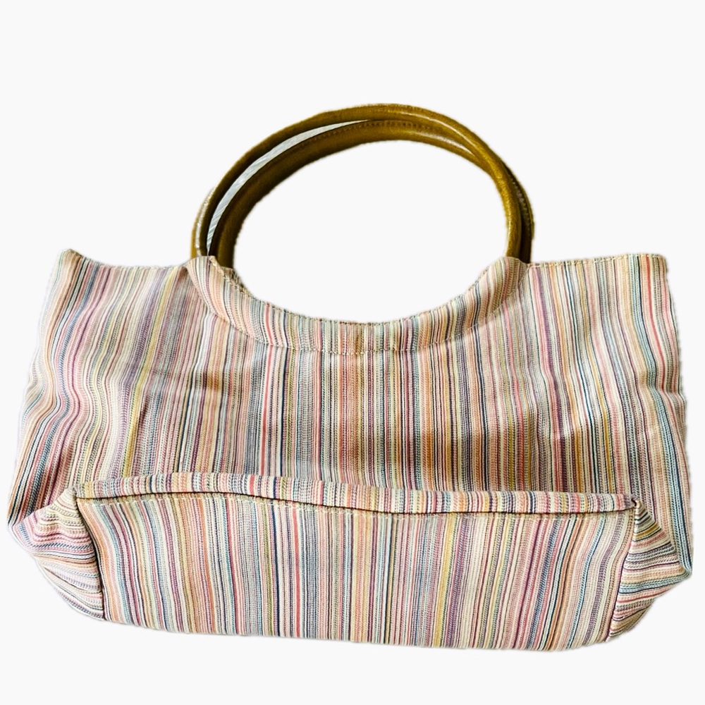 Boho Multicoloured Fabric Bag with Faux Leather Circle Handles